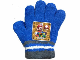 【キッズキャラクター手袋】 スーパーマリオ/キッズ手袋【ブルー】■安心の日本製■キッズフリーサイズ キッズ 手袋 キャラクター 冬 雪 防寒 マリオ ゲーム