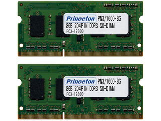 Princeton/プリンストン ノートPC用増設メモリ 8GB×2枚組 PC3-12800（DDR3-1600） 204pin DDR3 SDRAM SO-DIMM PDN3/1600-8GX2