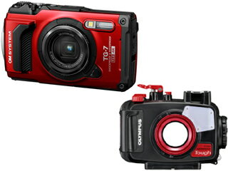 【沖縄県への配送は別途送料がかかります】 OM SYSTEM オーエムシステム Tough TG-7（レッド）＋PT-059 防水プロテクターセット 【tg7set】ハウジングセット 工事写真専用モード搭載 Bluetooth対応 USB Type-C端子装備 ダイビングカメラのサムネイル