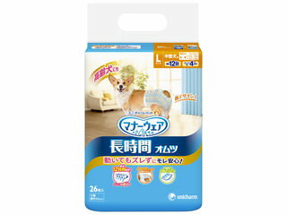 ・動きやすく、肌にやさしく、長時間モレ安心の紙オムツ。ふわぴたフィットで動きやすく、モレ安心。(女の子男の子共用タイプ)・「やわらかフィット形状」で、動きに合わせて、体にふんわりぴったりフィット。・赤ちゃん用のオムツにも使用される、絹のような極細繊維の「さらふわ吸収シート」でやさしい肌ざわり。・「全面通気シート」で、長時間使用でもムレを防いでお肌さらさら。・「安心パワフル吸収体」で、長時間使用でもモレ安心。(最大12時間吸収・おしっこ約4回分)・「立体モレ防止ギャザー」で、おしっこやゆるゆるうんちもしっかりガード。・おしっこを吸収すると色が変わる「お知らせサイン」で、取り替え時が分かって、いつでも清潔。・「つけ直しらくらくテープ」で、簡単装着＆動いても外れにくい。 商品情報 材質表面材：ポリオレフィン・ポリエステル不織布、吸水材：吸水紙・綿状パルプ・高分子吸水材、防水材：ポリエチレンフィルム、止着材：ポリエステル、伸縮材：ポリウレタン、結合材：ホットメルト接着剤、外装材：ポリエチレン適応サイズ(胴囲)オス・メス共通40〜55cm適応体重オス6.0〜12.0kg、メス8.0〜12.0kg適応する代表的な犬種柴犬、コーギー、ミニチュアシュナウザーなど原産国または製造地日本 012962000　