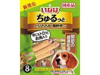 中にもトロッとお肉が入った食べきりおやつ。柔らかくソフトな仕上がりのため、与えやすく食べやすい。とりささみをベースに愛犬の好きな素材をトッピングし、健康維持を配慮した素材を配合。保存・防腐剤不使用です。【原材料】鶏肉(ささみ)、鶏脂、かつお節、鶏軟骨、チキンエキス、ガラクトオリゴ糖、卵白粉末、酵母エキス、寒天、増粘多糖類、増粘剤(加工でん粉)、グルコサミン、コンドロイチン硫酸塩、ビタミンE、紅麹色素、緑茶エキス 商品情報 保証成分たんぱく質21.0％以上、脂質4.2％以上、粗繊維0.2％以下、灰分2.0％以下、水分72.5％以下エネルギー約15kcal/本賞味期限2年原産国または製造地日本 010722000　