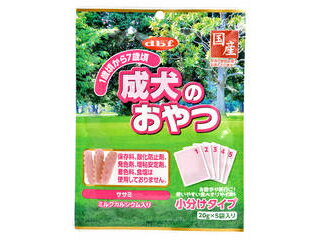 鶏ささみをベースに、好みのサイズに簡単にちぎれるやわらかさに仕上げた成犬用スナックです。20gの少量パックなので、持ち歩きにも便利です。1歳頃から7歳頃の成犬の健康に配慮して、ミルクカルシウムを配合しました。保存料、酸化防止剤、発色剤、増粘安定剤、着色料、食塩は使用しておりません。食品用のお肉を使用し、新潟の自社工場で製造しています。 商品情報 原材料鶏ささみ、小麦粉、コーンスターチ、ミルクカルシウム、グリセリン(植物性)保証成分粗たん白質22.0％以上、粗脂肪1.0％以上、粗繊維0.5％以下、粗灰分2.0％以下、水分34.0％以下、ナトリウム0.06％以下エネルギー260kcal/100g賞味期限18ヶ月原産国または製造地日本 011491000　