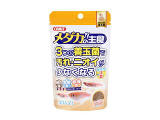 納豆菌に加え、新たに乳酸菌と酵母菌を配合。この3つの善玉菌の力でメダカの腸内細菌のバランスを整え、水の汚れや嫌なニオイを減らします。メダカが食べやすい小粒フードで、水の中でゆっくり沈みます。保管しやすいチャック付スタンドパック入。 商品情報 原材料フィッシュミール、小麦粉、大豆ミール、イカミール、フィッシュオイル、善玉菌(納豆菌・乳酸菌・酵母菌)、各種ビタミン、各種ミネラル保証成分粗蛋白質40％以上、粗脂肪3％以上、粗繊維3％以下、粗灰分16％以下、水分11％以下賞味期限30ヶ月原産国または製造地台湾 021345000　