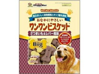 ・おなかにやさしい成分配合の大きめサイズビスケット。愛犬が大好きな香りです。・愛犬が大好きなさつまいもとレバーのフレーバー。ヘルシーなおやつビスケット。・植物性消臭成分のユッカエキス配合。排泄物のいやなニオイを吸着。・健康な歯や骨の維持に必要なカルシウムを配合。・お腹の健康維持に役立つ食物繊維とオリゴ糖を配合。オリゴ糖は健康な腸内環境の維持に役立つビフィズス菌などの善玉菌の栄養となって増殖を助け、食物繊維は水分を吸収して膨らみ便を押しだす働きがある。◆◆◆原材料：小麦粉、砂糖、タピオカでん粉、植物油脂、さつまいも、ミルクパウダー、チコリ抽出物(食物繊維、オリゴ糖含有)、ミネラル類(カルシウム、ナトリウム)、膨張剤、香料(レバー、バター)、着色料(カラメル、赤102、黄4)、ユッカエキス諸注意：・ペットフードとしての用途をお守りください。・幼児や子供、ペットの触れない場所で保存してください。・記載表示を参考に、ペットが食べ過ぎないようにしてください。・子供がペットに与えるときは、安全のため大人が立ち会ってください。・ペットが興奮したりしないよう、落ち着いた環境で与えてください。・ペットの体調が悪くなったときには、獣医師に相談してください。 商品情報 保証成分粗たん白質7.5％以上、粗脂肪6％以上、粗繊維1.5％以下、粗灰分4％以下、水分10％以下エネルギー410kcal/100g1日の目安給与量幼犬・超小型成犬(5kg以下)：1〜2個、小型成犬(5〜11kg)：2〜4個、中型成犬(11〜23kg)：4〜8個、大型成犬(23〜40kg)：8〜12個賞味期限18ヶ月原産国または製造地タイ 202870000　