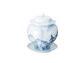 青磁山水仏跳壇 花割皿 大