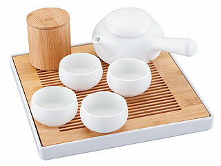 KANDA カンダ カジュアル中国茶器セット マットホワイト (茶盤1茶壺1茶缶1茶杯4)