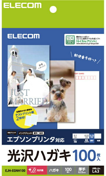 ELECOM エレコム ハガキ用紙/光沢/厚手/エプソン用/100枚 EJH-EGNH100