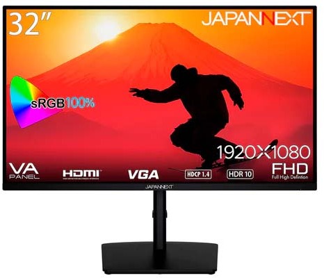 JAPANNEXT ジャパンネクスト フルHD対応 32型液晶ディスプレイ/HDMI×1、VGA×1/ブラック/1年保証 JN-V32FHDR-HSP