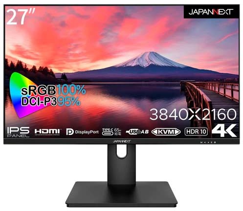 JAPANNEXT ジャパンネクスト 4K対応 27型液晶ディスプレイ/DP×1、HDMI×1、Type-C×1/ブラック/1年保証 JN-IPS273UHDR-C65W