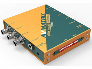 HDMI入力端子、またはビデオ入力端子から入力した映像信号をSMPTE規格に準拠した任意のフォーマットに変換し、3系統のSDI出力端子から同時出力します。SDI出力端子側にはドライバチップを搭載。■入力：HDMI × 1、 ビデオ × 1、 AES/EBU × 1、 アナログ音声 × 1■出力：3G-SDI × 3、 AES/EBU × 1、 アナログ音声 × 1■アップ/ダウンスケーリングとフレームレート変換■ドライバチップ搭載SDI出力3系統の同時出力■AES/EBUまたは、アナログ音声のエンベデット＆ディエンベデット■イメージフリップ機能搭載（映像の上下左右反転機能）■DIPスイッチによる設定変更■最大2つまでのカスタム設定をメモリー■USB経由でのPCコントロール■広範囲の電圧入力に対応（DC6〜24V）■ネジロック式DCコネクタ採用■強固なメタル筐体で専用マウントブラケット付属●入力・HDMI　HDMIタイプA × 1※1・ビデオ　専用3.5mmジャック（映像/音声） × 1・音声　AES/EBU：ステレオTRSフォンプラグ × 1、アナログ：ステレオミニジャック × 1●出力 SDI　3G/HD/SD-SDI × 3・音声　AES/EBU：ステレオTRSフォンプラグ × 1、アナログ：ステレオミニジャック x 1●HDMI対応・入力フォーマット　1080p 60/59.94/50、1080p 30/29.97/25/24/23.98/23.976、1080i 60/59.94/50、720p 60/59.94/50、720p 30/29.97/25/24/23.98、576p 50、576i 50、480p 60/59.94、480i 60/59.94・カラースペース　YUV 4:2:2 / YUV 4:4:4 / RGB 4:4:4●SDI対応・出力フォーマット　1080p 60/50、1080p 30/25/24/23.98、1080i 60/50、720p 60/50/30/25/24/23.98、625i 50、525i 60・出力対応マッピング　Level A・カラースペース　YUV 4:2:2・SDI準拠規格　SMPTE 292M / 259M / 424M / 352M / 296M●ビデオ対応　フォーマット NTSC / PAL●対応OS　Windows 10●本体サイズ・寸法　125.5 x 104 x 25.5mm※突起物含まず ・重量　約530g・動作温度　-20〜60℃・保存温度 -30〜70℃・動作/保存湿度　0〜90%※結露なきこと●電源・入力電圧 　DC6〜24V・消費電力　最大6W●付属品　ACアダプター × 1 / 専用ビデオ・オーディオケーブル（3.5mm-RCA） × 1 / PC接続用USBケーブル（A-micro） × 1 / 専用マウントブラケット× 2 / 保証書●認証　FCC / CE / RoHS / PSE（ACアダプターのみ）●保証期間　ご購入から3年間※1 HDCP は非対応です。※HDMI、HDMI ロゴ、およびHigh-Definition Multimedia Interface は、HDMI Licensing LLC の商標または登録商標です。※Windows は、米国 Microsoft Corporation の、米国およびその他の国における登録商標または商標です。※AVMATRIXはMATRIX ELECTRONIC TECHNOLOGY社の登録商標です。※外観、および各仕様につきましては予告なく変更する場合がございます。予めご了承ください。※全ての機器との動作を保証するものではありません。SC2031　