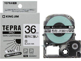 KINGJIM/キングジム PROテープカートリッジ 屋外に強いラベル 白 36mm幅 長さ7m 黒文字 SS36KV
