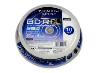 HIDISC/ハイディスク PREMIUM HIDISC BD-R DL 1回録画 6倍速 50GB 10枚 スピンドルケース　HDVBR50RP10SP