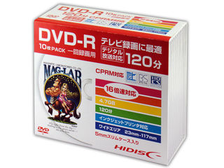 HIDISC/ハイディスク 10Pスリムケース DVD-R/120分/一回録画用 HDDR12JCP10SC HIDISC/ハイディスク 10Pスリムケース DVD-R/120分/一回録画用 HDDR12JCP10SC