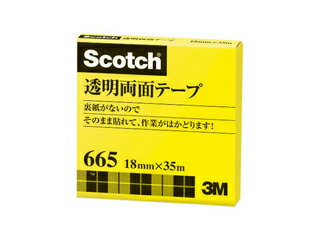 3M/スリーエムジャパン 【Scotch/スコッチ】透明両面テープ 18mm×35m 665-3-18 裏紙（はく離紙）なし