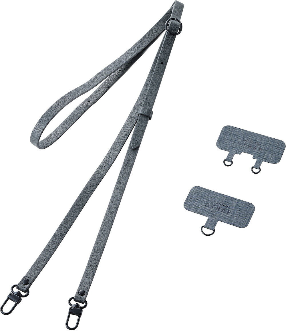 ELECOM エレコム スマホショルダーストラップ/ストラップシート付属/ソフトレザータイプ/ダークグレー P-STSDH2PLDG