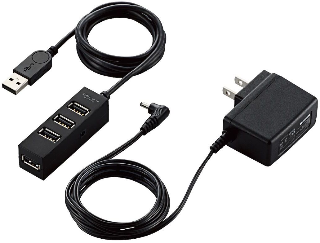 ELECOM エレコム テレビにも使える4ポートUSB2.0ハブ 1m U2H-TV003SBK ブラック