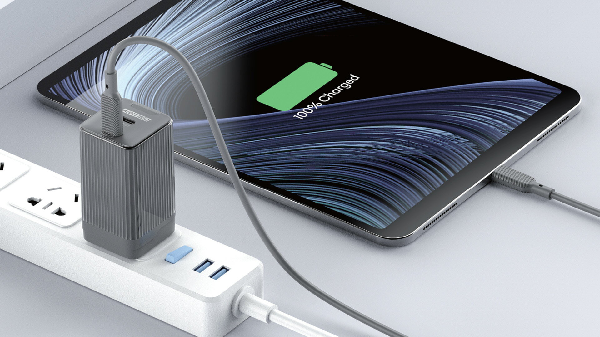 ADTEC アドテック 65W出力対応PD充電器 Type-C×2 収納プラグ シリコン素材ケーブル付き APD-V065C2-BK-SC10U2 ブラック