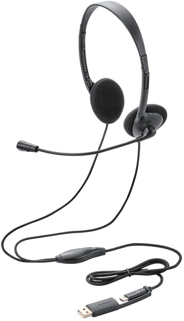 ELECOM エレコム モバイルヘッドセット/両耳オーバーヘッド/単一指向性マイク/約1.2mType-C端子/USB-A変換 HS-HP13SCBK
