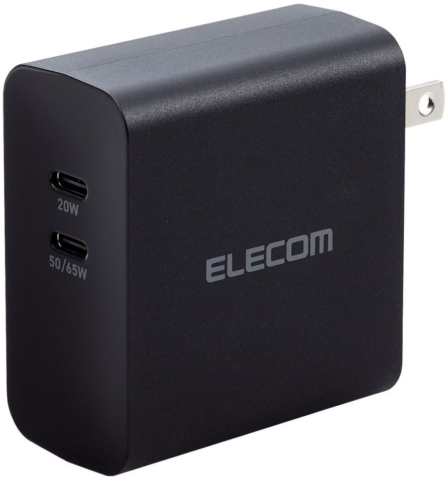 ELECOM エレコム ノートPC用ACアダプター/USB充電器/USB Power Delivery対応/70W/USB-C2ポート/ブラック ACDC-PD4570BK