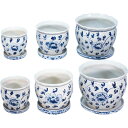 陶器植木鉢6点セット(受皿付) 花柄B P03/3DSKB4-2 【代引不可】【沖縄県及び離島には配送できません】