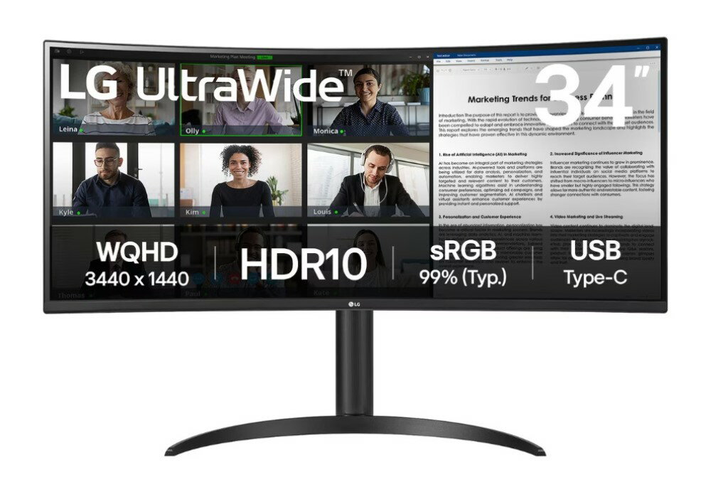 LG Electronics Japan 34WR55QK-B WQHD対応34インチ曲面型ウルトラワイド液晶ディスプレイ チルト 高さ調整 3年保証 納期3週間前後