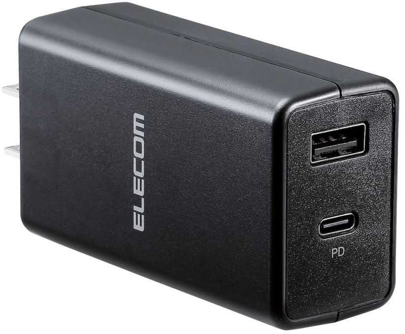 ELECOM エレコム ノートPC向けACアダプター/PD準拠/57W/Type-C/USB-C1ポート/USB-Aメス1ポート/コンパクト/ブラック