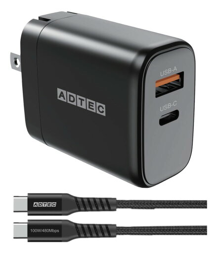 アドテック PD充電器 最大65W(USB Type-C x1、Type-A x1)(PSE対応/Power Delivery対応/GaN対応)ブラッ アドテック PD充電器 最大65W(USB Type-C x1、Type-A x1)(PSE対応/Power Delivery対応/GaN対応)ブラッ