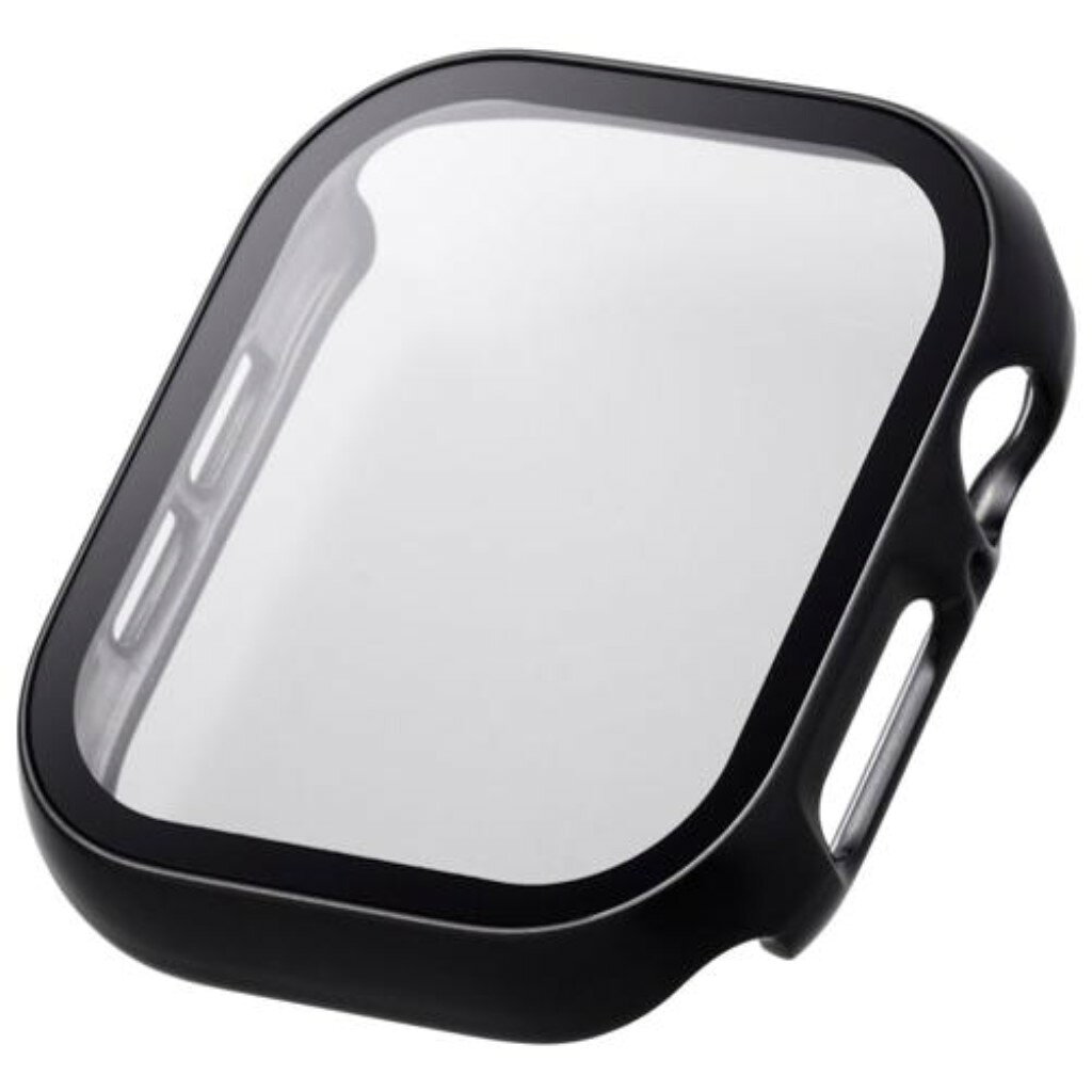 ELECOM エレコム AW-24AFCGPBK Apple Watch 46mm/フルカバーケース/プレミアムガラス/高透明/メタリック/ブラック