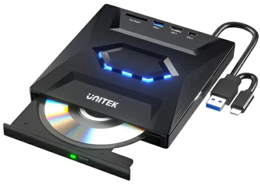 UNITEK 5-in-1 External Optical Drive with USB Hub、Black T1037A01 UNITEK 5-in-1 External Optical Drive with USB Hub、Black T1037A01