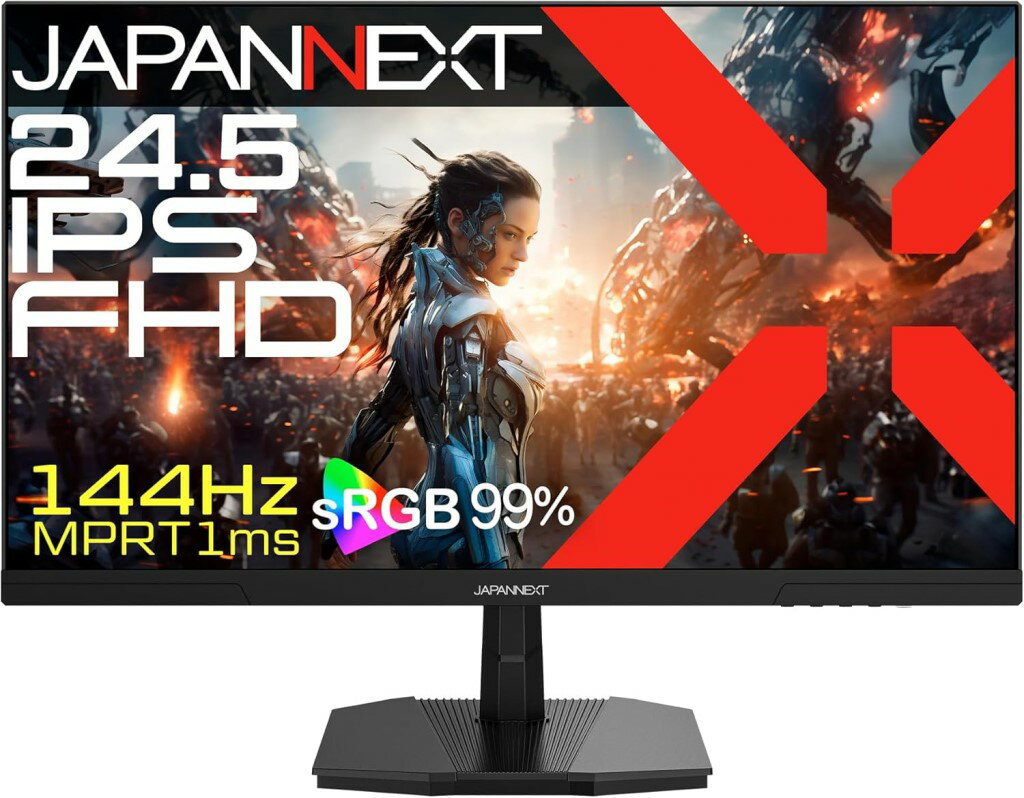JAPANNEXT ジャパンネクスト フルHD対応 24.5型 ゲーミングモニター(IPS/144Hz/DP/HDMI/非光沢/2年保証) JN-IPS245G144F