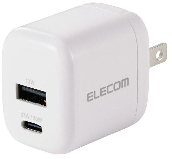 ■USB Type-CポートとUSB-Aポートを搭載し、対応するスマートフォン・タブレットの2台同時充電や、ノートパソコンの充電にも対応するAC充電器です。 ■対応機種:USB Type-CポートからUSB Power Delivery 33W、またはUSB-Aポートから12Wの規格内で充電可能な機器。2ポート以上同時接続時、合計最大32Wまでの出力で充電・給電可能な機器とその組み合わせ■定格入力電圧:AC100-240V 50/60Hz ■定格入力電流:1.2A ■外形寸法:幅約42mm×厚み約30mm×高さ約39mm ■重量:約76g ■カラー:ホワイト ■使用可能地域:日本 ■保証期間:1年間 ■コネクター形状:USB Type-Cポート×1、USB-Aポート×1 ■コンセントプラグ仕様:90度スイング構造 ■使用温度範囲:0℃〜25℃ ■法令:◇PSE 特定電気用品■定格出力電力(単独接続時):USB Type-Cポート:最大出力33W、 USB-Aポート:最大出力12W ■定格出力電力(2ポート同時接続時):合計最大32W(2ポート同時出力時)USB Type-Cポート:20WUSB-Aポート:12W ■定格出力電流(単独接続時):USB Type-Cポート:5V時3A/9V時3A/15V時2.2A/20V時1.65A、 USB-Aポート2.4A ■定格出力電流(2ポート同時接続時):USB Type-Cポート:5V時3A/9V時2.22A USB-Aポート2.4AMPAAC11433WH　