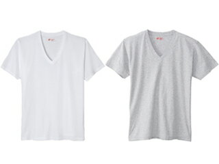 Hanes/ヘインズ ★★★ジャパンフィット 2枚組 VネックTシャツ S (ホワイト・グレー) H5125