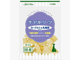 ・「健康」に特化した機能性素材を盛り込んだ「サプリトリーツ」。・「お腹の健康」にうれしい乳酸菌などを配合。◆◆◆原材料：小麦粉、鶏ササミ、でんぷん類、ラード、乳製品、ヨーグルト粉末(熱処理済)、食塩、乳酸菌(ラクリス)、グリセリン、プロピレングリコール、膨張剤、ソルビトール、保存料(ソルビン酸K)、β-カロテン、酸化防止剤(エリソルビン酸Na) 商品情報 保証成分粗たん白質10.5％以上、粗脂肪2.0％以上、粗繊維0.1％以下、粗灰分5.0％以下、水分30.0％以下、ナトリウム1.0g以下エネルギー294kcal/100g賞味期限1年原産国または製造地日本 235094000　