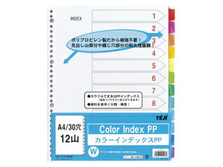TEJI/テージー カラーインデックスPP A4 12山 30穴 IN-3412 30穴