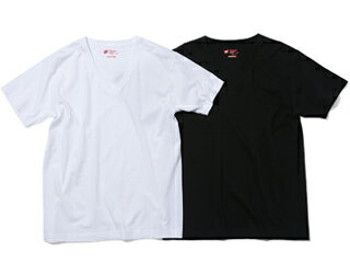 Hanes/ヘインズ ジャパンフィット 2枚組 VネックTシャツ 5.3oz XL (ホワイト・ブラック) H5325