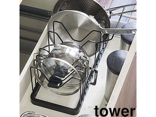 yamazaki tower YAMAZAKI 山崎実業 tower タワー シンク下伸縮鍋蓋＆フライパンスタンド　タワー　ブラック tower tower-k