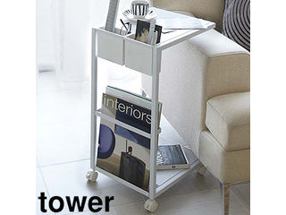 yamazaki tower YAMAZAKI 山崎実業 tower タワー サイドテーブルワゴン ホワイト (7155) tower-l