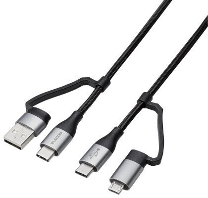 ELECOM エレコム 4in1 USBケーブル/USB-A+USB-C/Micro-B+USB-C/USB PD対応/1.0m/ブラック MPA-AMBCC10BK