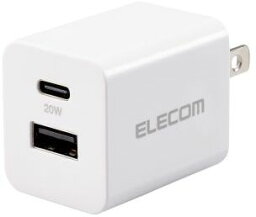 ELECOM エレコム AC充電器/USB充電器/USB PD準拠/20W/USB-C1ポート/USB-A1ポート/スイングプラグ/ホワイト MPA-ACCP36WH