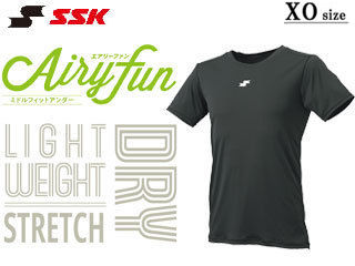 SSK エスエスケイ エアリーファン ローネック 半袖アンダーシャツ 【ブラック】【XOサイズ】SCF230LH 軽量 クイックドライ ストレッチ 3Dパターン