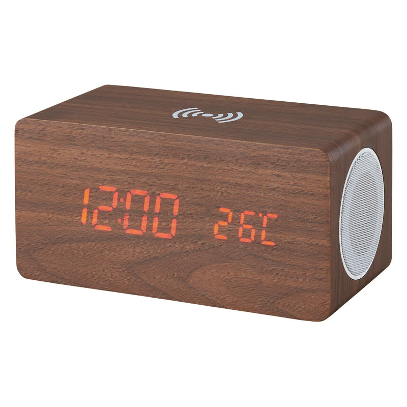 ブルートゥーススピーカー ワイヤレス充電機能付クロック 6183-23