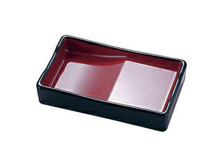 FUKUI 福井クラフト 箸置き付長角醤油皿　黒内朱