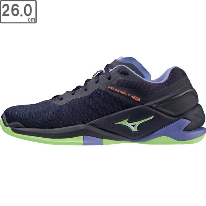 ミズノ mizuno 【ユニセックス】ウエーブステルス ネオ 【パープル×グリーン×シルバー】【26.0cm】【2E】 X1GA2000 ハンドボール シューズ