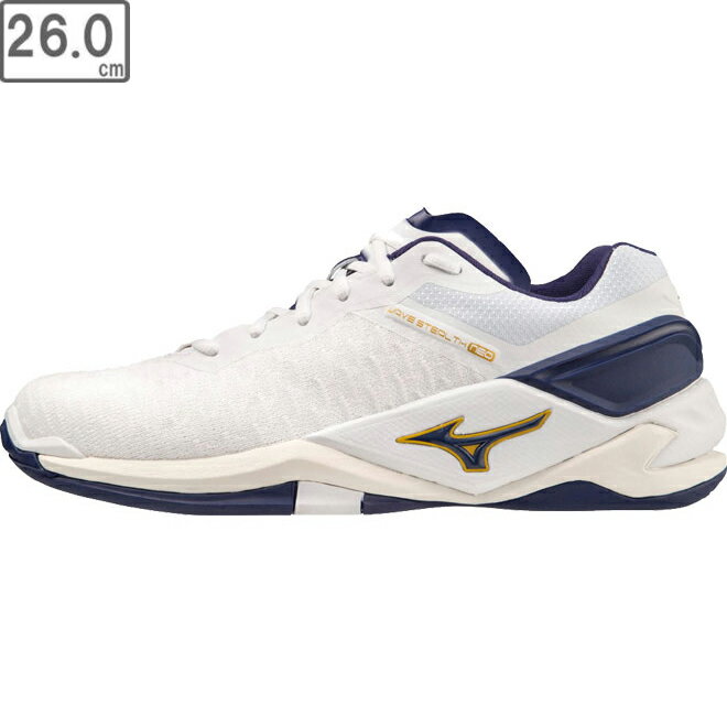 ミズノ mizuno 【ユニセックス】ウエーブステルス ネオ 【ホワイト×ネイビー×ゴールド】【26.0cm】【2E】 X1GA2000 ハンドボール シューズ