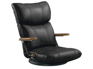 MIYATAKE/宮武製作所 納期12月中旬 【完成品】木肘スーパーソフトレザー座椅子　蓮（れん）ブラック　Y..