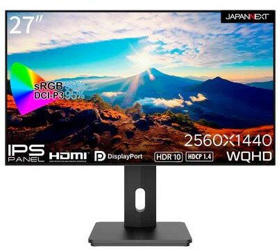 JAPANNEXT ジャパンネクスト WQHD対応 27型液晶ディスプレイ/DP×1、HDMI×2/ブラック/スピーカー/2年保証 JN-27IPS4FLWQHDR-HSP 単品購入のみ可(同一商品であれば複数購入可) クレジットカード決済 代金引換決済のみ
