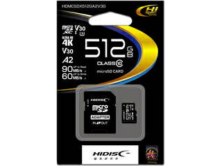 HIDISC/ハイディスク 超高速microSDXCカード 512GB CLASS10 UHS-I Speed class3, A2対応 HDMCSDX512GA2V30