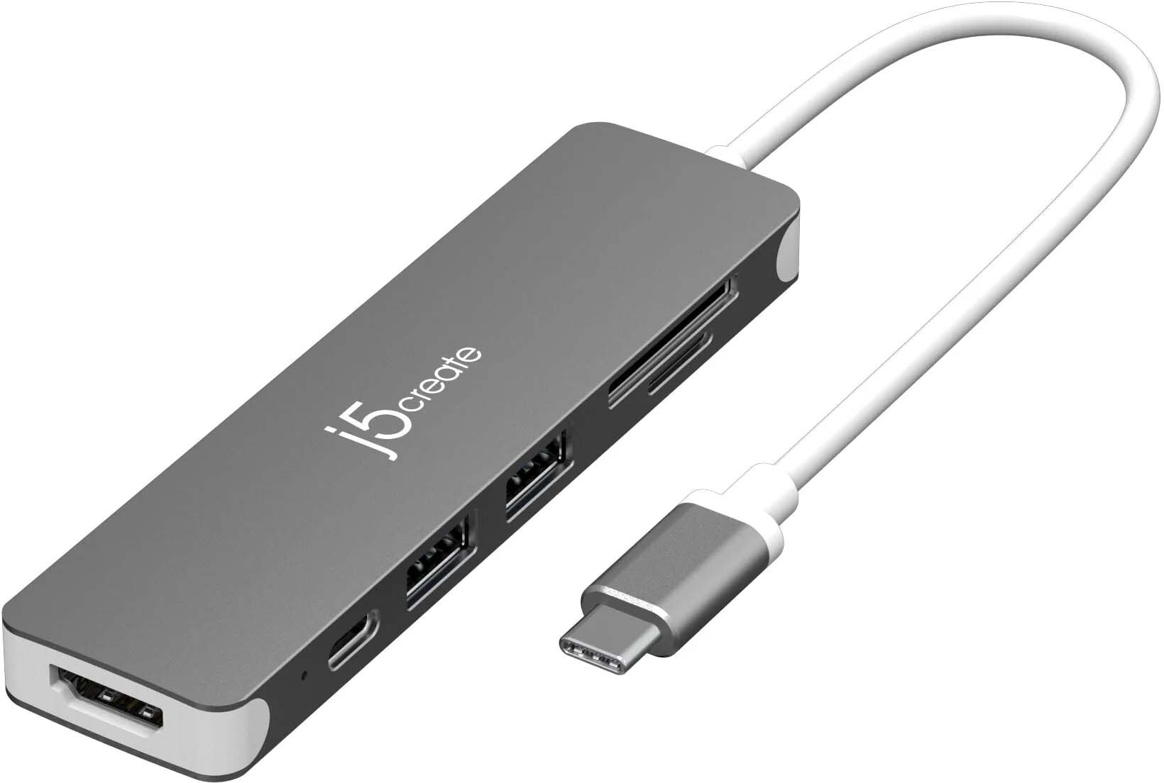 JCD371の姉妹機であり、USB-Ax2、PD充電x1、HDMIx1、SD/microSDスロットポートを搭載しています。別売りのPD充電器を本機を通じて端末に充電しながら機能拡張することができます。耐久性の高級感のあるアルミ合金とスペースグレー。超スリムでコンパクトなサイズで簡単に持ち運びできます。【製品概要】　USB Type-Cコネクタを搭載したノートパソコンから6つの機能を拡張できるUSB-Cマルチアダプターです。多機能でUSB3.1 Gen1、UHS-I MicroSD & SDカードスロット、HDMI 4K30Hz、Power Delivery 100Wなど搭載。【搭載ポート】　USB3.2 Gen1 Type-A 5Gbpsx2、USB-C PD100W充電ポートx1、4K30 HDMIx1、SD カードリーダー UHS-Ix1、MicroSDカードリーダー UHS-Ix1。【高画質/ 4K 対応】　パソコンから大画面HDMIディスプレイを増設することができます。最大解像度4K 30Hz。※パソコンがUSB-Cで映像出力できる仕様である必要があります。【Power Delivery100W】　Power Delivery最大100W対応、別売りのPD充電をType-Cポートに挿せばパソコンをPD充電することができます。【USB3.2 Gen1で高速5Gbpsデータ転送】　USB3.2 Gen1 5Gbps（理論値）はUSB2.0の約10倍以上の転送速度を実現する超高速データ転送。マウスやキーボードなどUSB周辺機器を接続できるのでごニーズに合わせてご使用頂けます。【保証】　安心の2年。 商品情報 システム要件・注意事項Windows10/11、macOS、ChromeOS、iPadOS対応※PCのType-CポートにはDisplay Port Alt ModeとPower Deliveryに対応している必要があります。スペックホスト（パソコンと接続側）:USB Type-C（オス） 拡張ポート:USB Type-A 3.2 Gen1 5Gbpsx2、USB-C PD3.0 100Wx1、4K 30Hz HDMIx1、UHS-I SDカードスロット x1、UHS-I MicroSDカードスロット x1 給電方式:バスパワー/セルフパワー 最大解像度:HDMI 4K30Hz 保証期間:2年外観情報カラー:スペースグレー 材質:アルミニウム 外形寸法:112(W) x 30(H) x 10(D)mm ケーブル：15cm重量約48gパッケージ内容JCD353、クイックインストールガイド、保証カード JCD353　