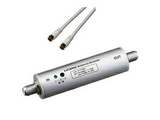 HORIC HORIC アンテナブースター 室内・地デジ(UHF/VHF)専用 中継タイプ + アンテナケーブル 1m ホワイト 両側F型