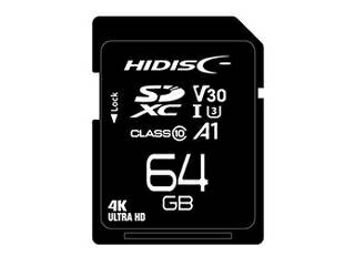 【メール便対応可10個まで】 HDSDX64GCL10V30SDXC64GB　class10UHS-1　A1　V30Read:90MB/s　Write:60MB/s●規格 SDXC●容量 64GB●スピードクラス Class10 UHS-I speed class3, v30, A1●最大読み込み速度90MB/s。最大書き込み速度60MB/s●ファイルシステム exFAT●サイズ 32mm×24mm×2.1mm●メーカー保証 1年間●備考 CPRM対応,ECC機能内蔵,●動作電圧:2.7V/3.6V,●動作環境温度:-25℃〜85℃HDSDX64GCL10V30　